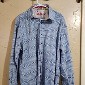 Rare Robert Graham blue white plaid long sleeve dress shirt size 2XL